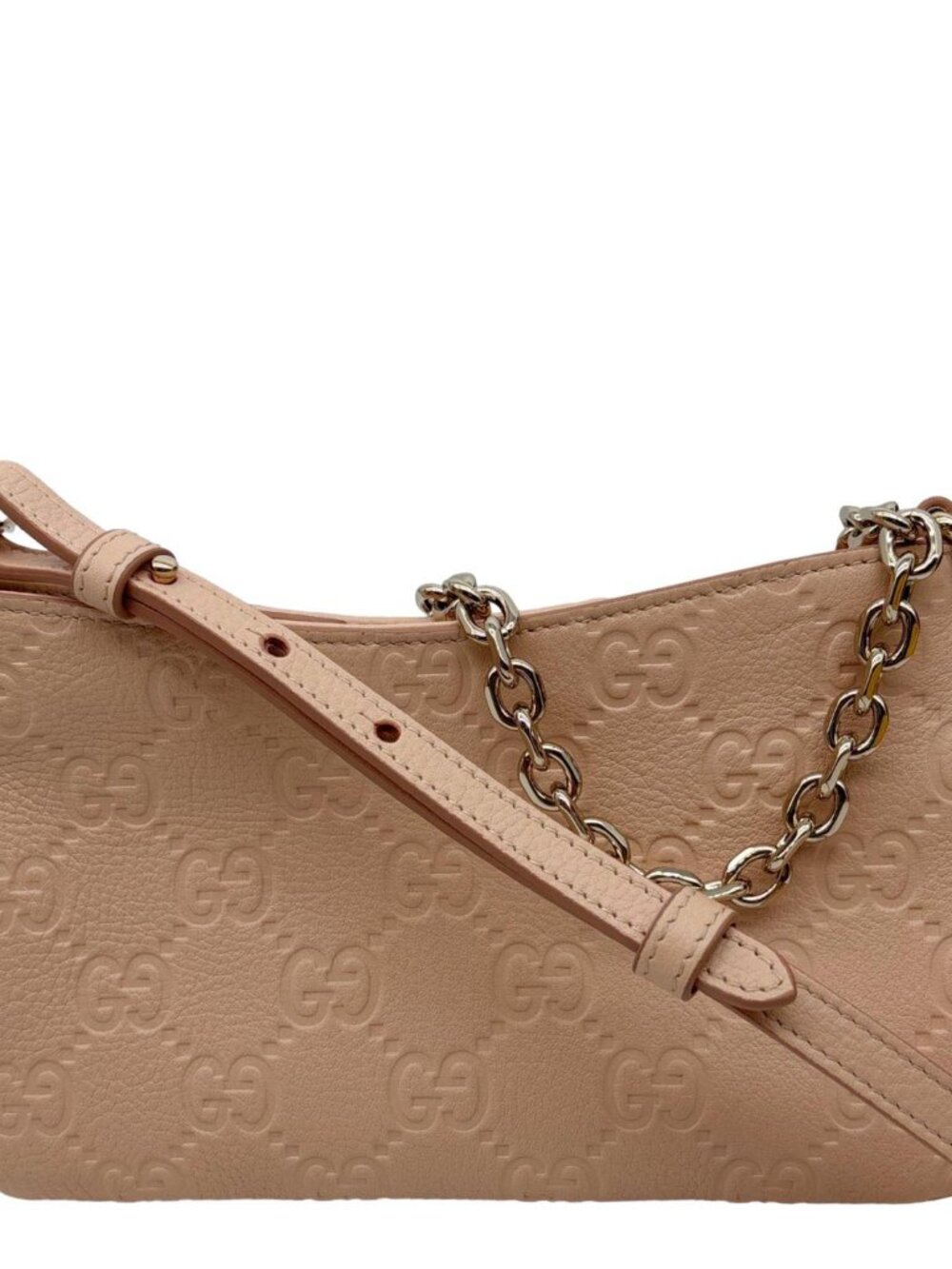 Gucci  GG Emblem Small Embossed Leather Shoulder Bag Pink